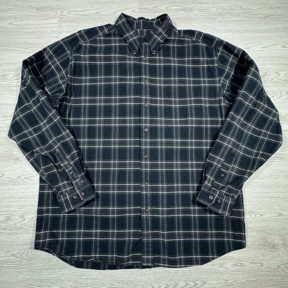 Eddie Bauer Mens Button Down Shirt Plaid Black White XL Tall Flannel Long Sleeve